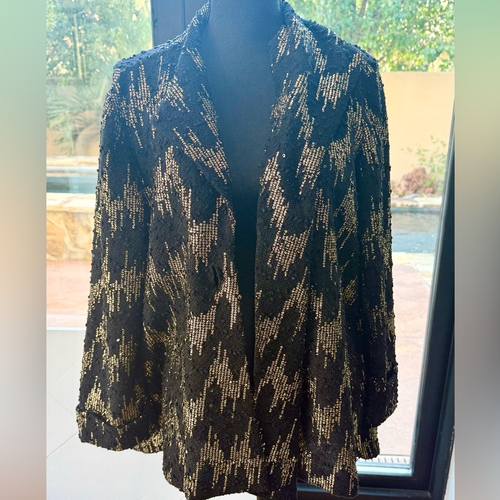 ✨Joseph Ribkoff Black &‎ Gold Sequin Jacket Blazer – Statement Evening Piece 12